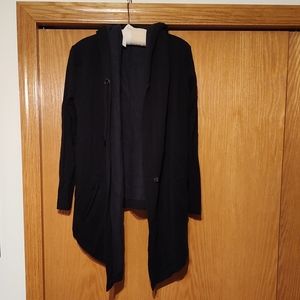 Athleta Asymmetrical Hoodie Sweater Cardigan Black